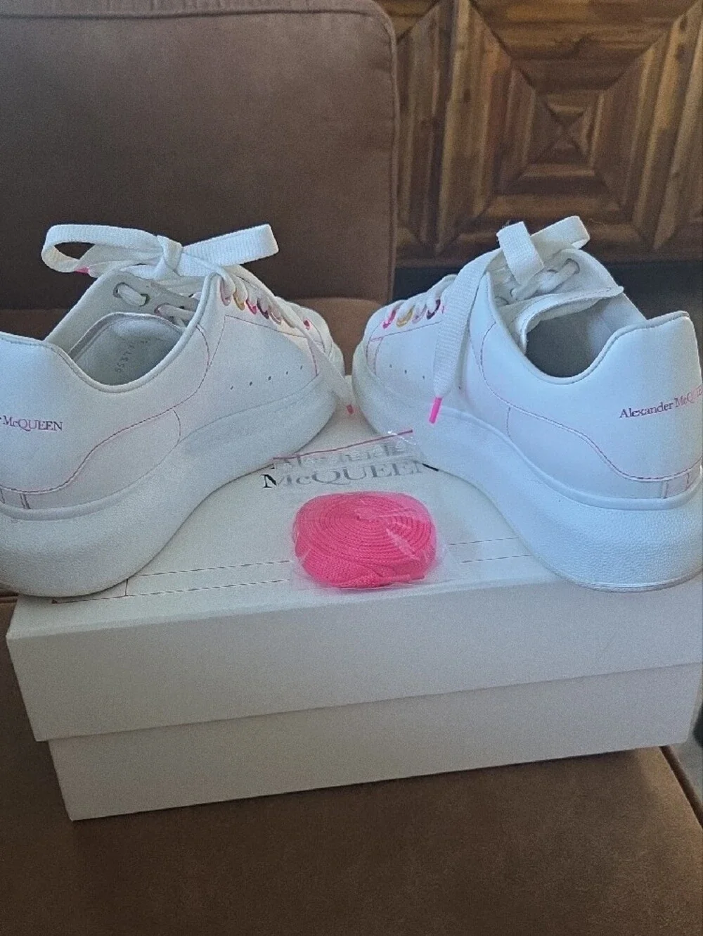 Alexander McQueen White Sneakers with Pink & Yellow Eyelet Accents